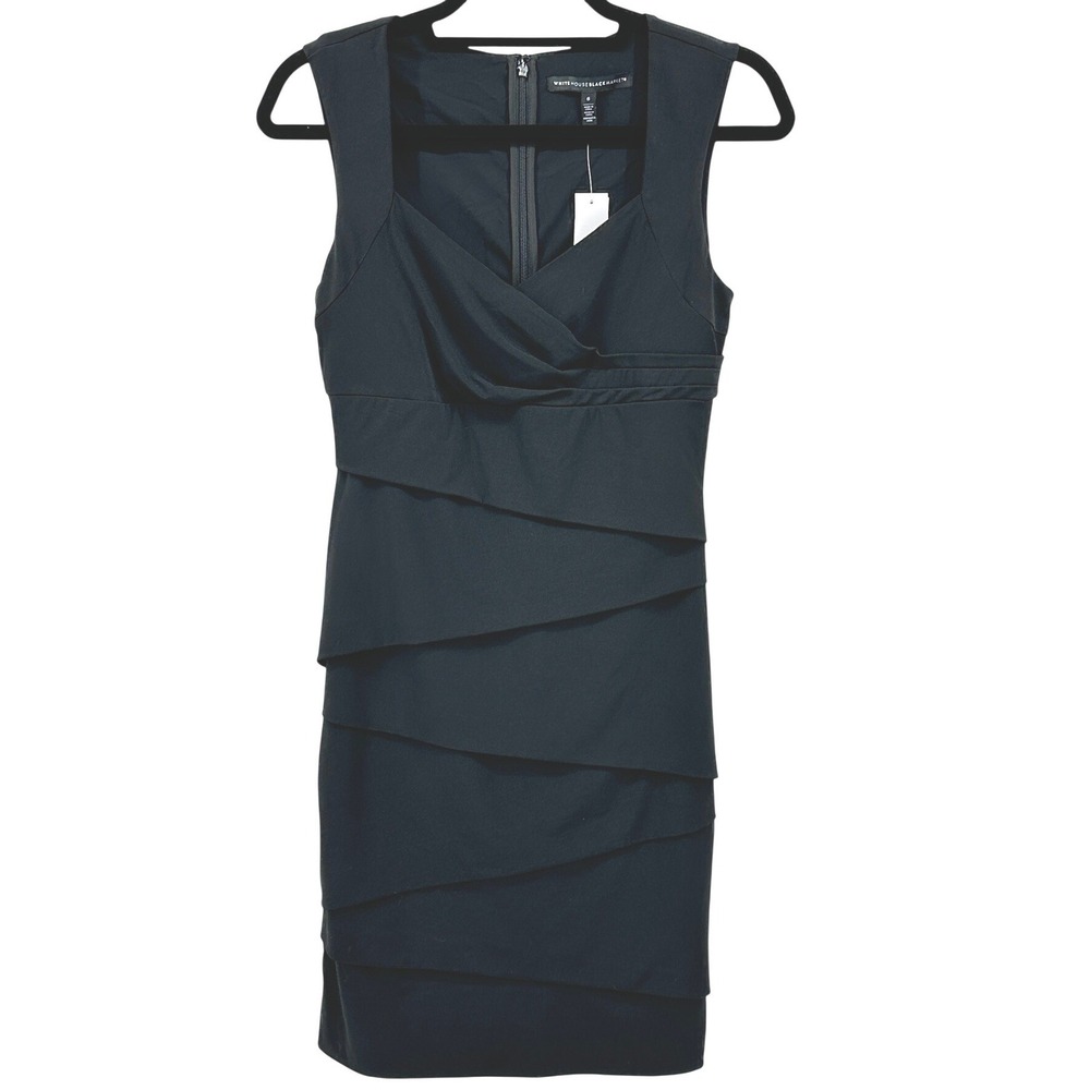 WHITE HOUSE BLACK MARKET Black Sleeveless Sheath Tiered Dress Size 6 NEW W/TAGS!